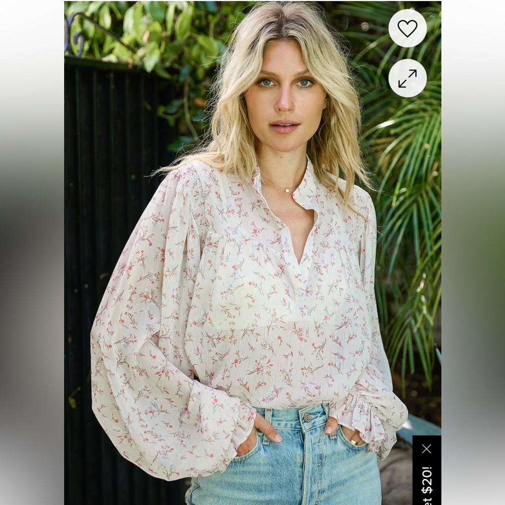 Love Can Bloom Cream Floral Print Long Sleeve Button-Up Top